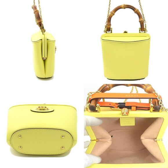 GUCCI Yellow Leather Bamboo Shoulder Bag - Picture 2 of 5
